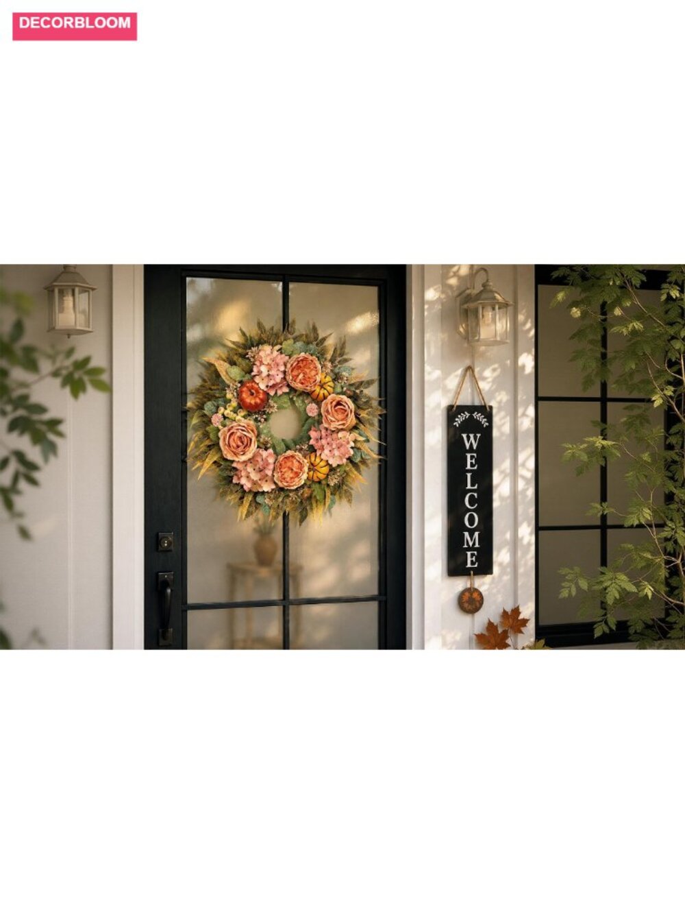 Artificial Hydrangea Pumpkin Fall Wreath for Front Door Decor - Picture 6 of 6